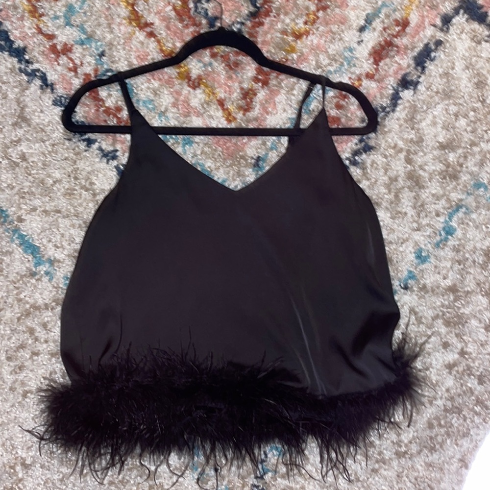 new black satin tank w/ feathers